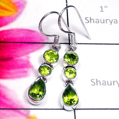 Peridot A - SDE905-Exclusive Silver Three Gemstone Stunning Earring