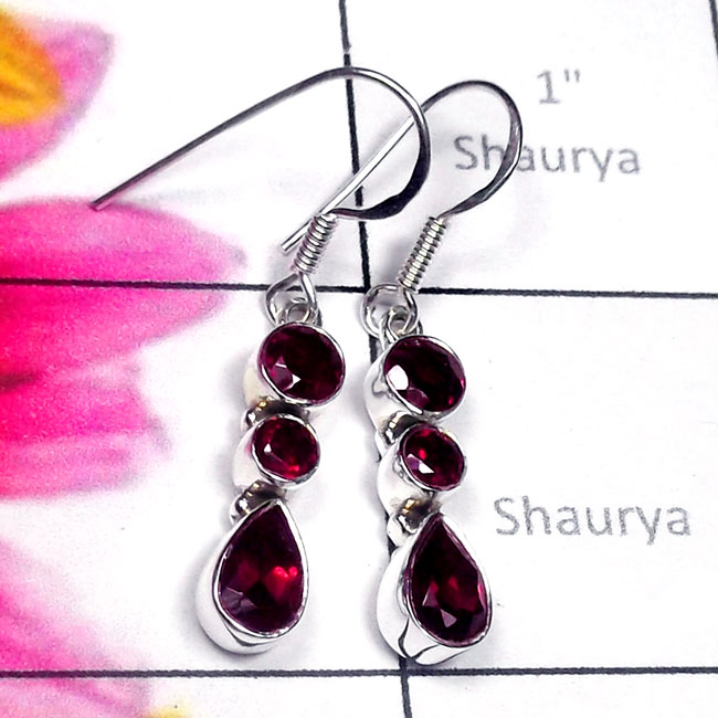 Garnet B - SDE905-Exclusive Silver Three Gemstone Stunning Earring Garnet B - SDE905-Exclusive Silver Three Gemstone Stunning Earring