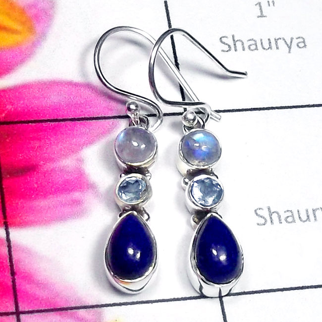 Mix cut & Cab C - SDE905-Exclusive Silver Three Gemstone Stunning Earring Mix cut & Cab C - SDE905-Exclusive Silver Three Gemstone Stunning Earring