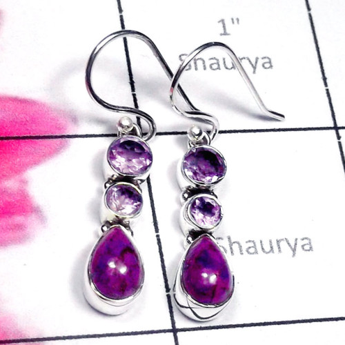 Mix Cut & Cab D - SDE905-Exclusive Silver Three Gemstone Stunning Earring