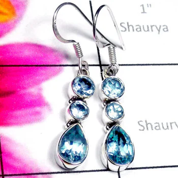 Blue Topaz E - SDE905-Exclusive Silver Three Gemstone Stunning Earring Blue Topaz E - SDE905-Exclusive Silver Three Gemstone Stunning Earring