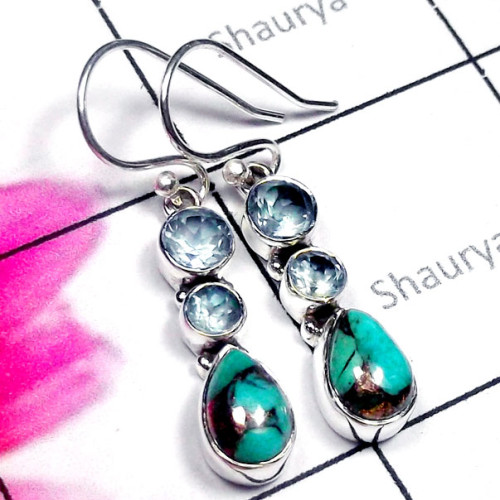 Mix Cut & Cab F - SDE905-Exclusive Silver Three Gemstone Stunning Earring