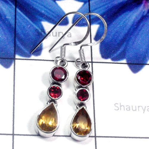 Citrine & Garnet J - SDE905-Exclusive Silver Three Gemstone Stunning Earring