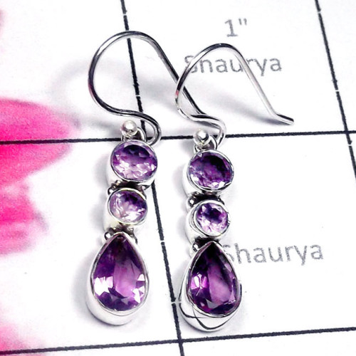 Amethyst K - SDE905-Exclusive Silver Three Gemstone Stunning Earring