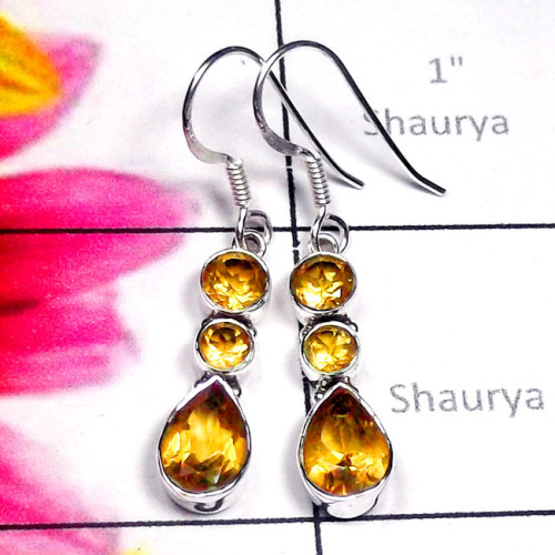Citrine O - SDE905-Exclusive Silver Three Gemstone Stunning Earring