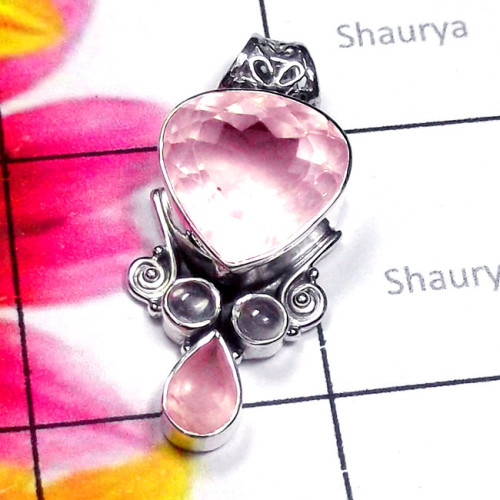 Rose Quartz A - SD859-Sterling Silver Semiprecious Gemstone Designer Pendant Rose Quartz A - SD859-Sterling Silver Semiprecious Gemstone Designer Pendant