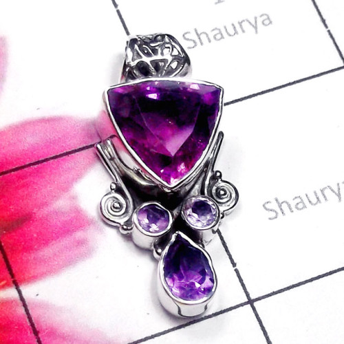 Amethyst D - SD859-Sterling Silver Semiprecious Gemstone Designer Pendant