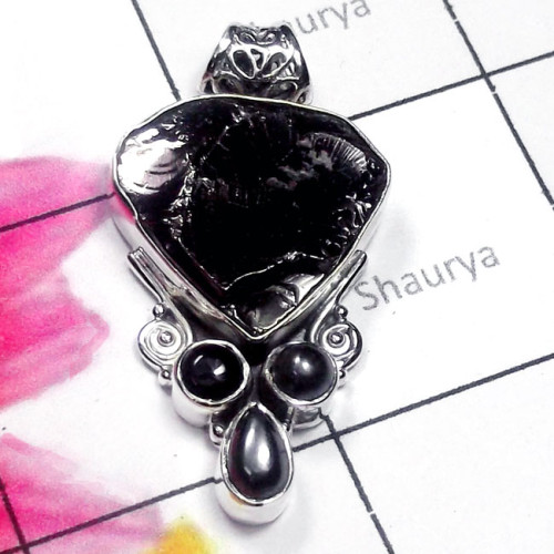 Shungite Rough E - SD859-Sterling Silver Semiprecious Gemstone Designer Pendant