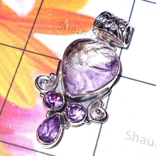 Ametrine Amethyst  Rough K - SD859-Sterling Silver Semiprecious Gemstone Designer Pendant
