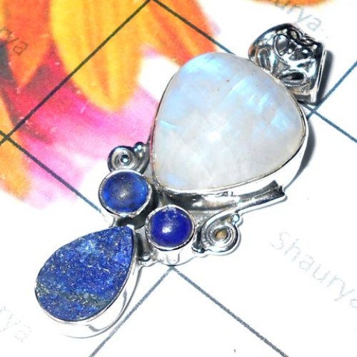 Rainbow moonstone L - SD859-Sterling Silver Semiprecious Gemstone Designer Pendant