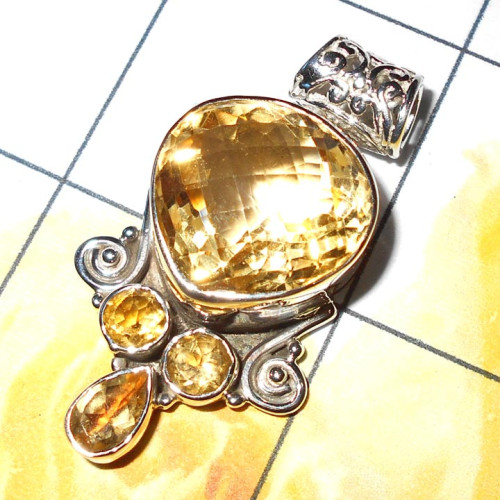 Citrine-M - SD859-Sterling Silver Semiprecious Gemstone Designer Pendant