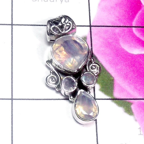 Rainbow Cut N - SD859-Sterling Silver Semiprecious Gemstone Designer Pendant
