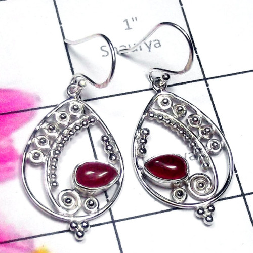 Red Onyx G - FLE999-Sterling Silver Semiprecious Gemstone Fine Filigree Earri