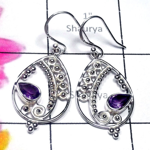 Amethyst I - FLE999-Sterling Silver Semiprecious Gemstone Fine Filigree Earri