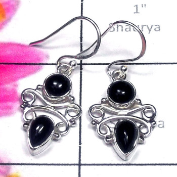 Black Onyx B - FLE997-New Design Two Stone Filigree Earring Black Onyx B - FLE997-New Design Two Stone Filigree Earring