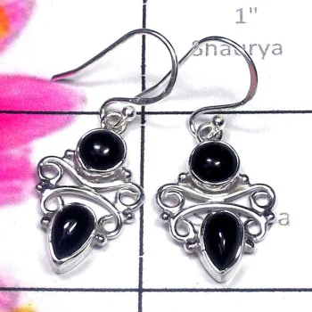 Black Onyx B - FLE997-New Design Two Stone Filigree Earring Black Onyx B - FLE997-New Design Two Stone Filigree Earring