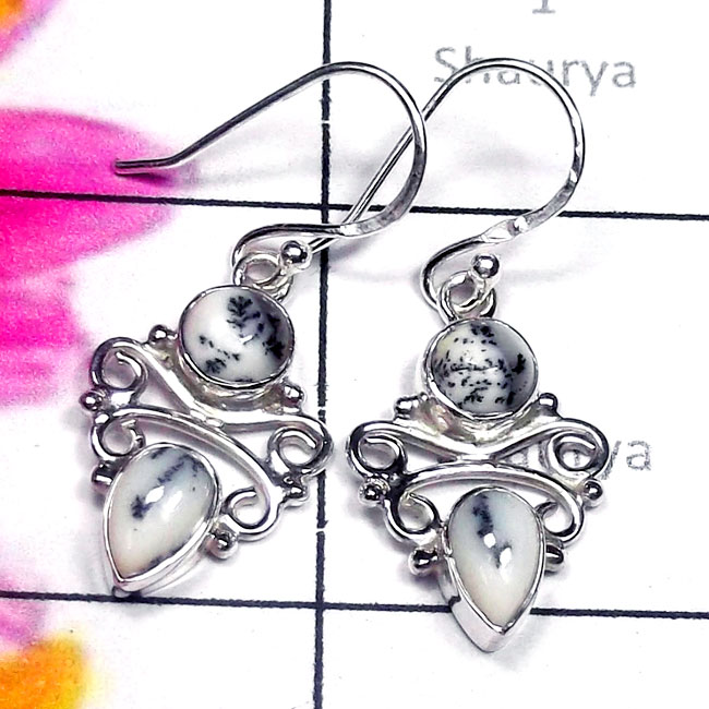Dendritic Agate O - FLE997-New Design Two Stone Filigree Earring Dendritic Agate O - FLE997-New Design Two Stone Filigree Earring