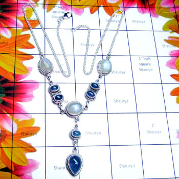 Mix Cab O - SDN982-Semiprecious Cut and Cab Gemstone Designer Necklace Mix Cab O - SDN982-Semiprecious Cut and Cab Gemstone Designer Necklace