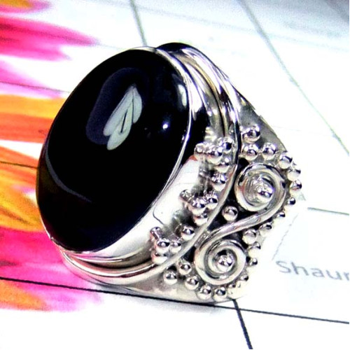 Black onyx B - SDR947-Designer Cab stone Silver Rings