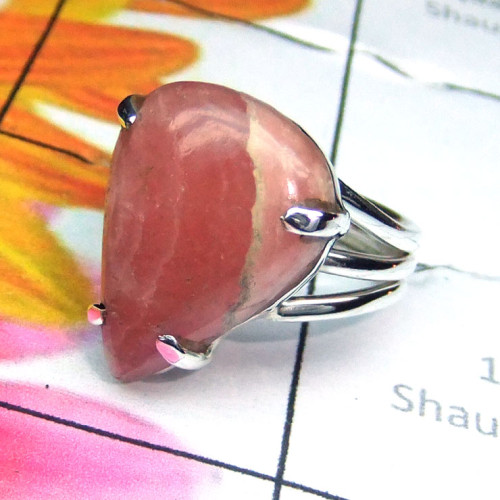 Rodochrosite D - PSR980-Rodochrosite Gemstone Plain Silver Ring