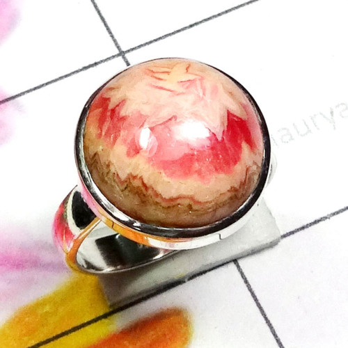 Rodochrosite G - PSR980-Rodochrosite Gemstone Plain Silver Ring
