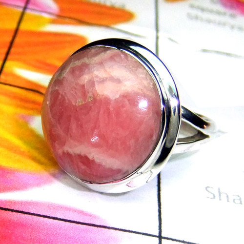 Rodochrosite O - PSR980-Rodochrosite Gemstone Plain Silver Ring
