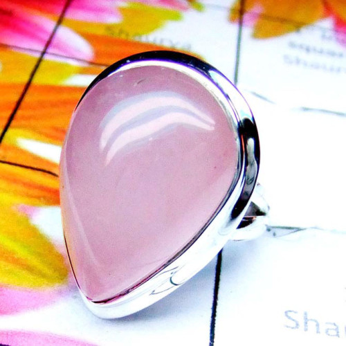 Rose Quartz D - PSR979-Sterling Silver Rose Quartz Gemstone Stunning Ring