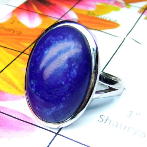 Lapis B - PSR978-Exclusive Silver Lapis Gemstone Plain Ring