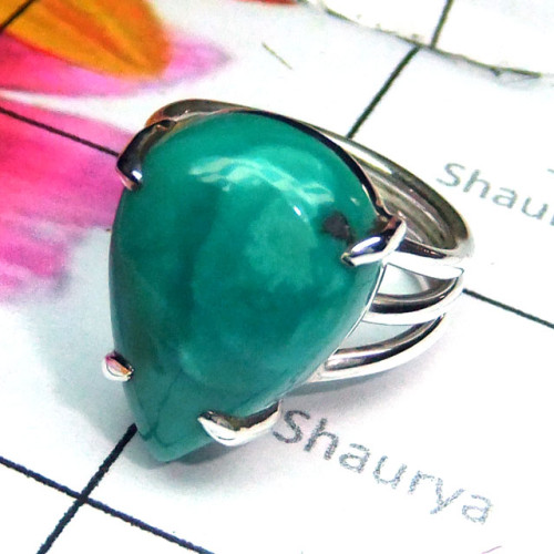 Tibet Turquoise B - PSR977-Tibet Turquoise Gemstone Sterling Silver Plain Silver Rin