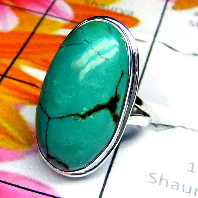 Tibet Turquoise C - PSR977-Tibet Turquoise Gemstone Sterling Silver Plain Silver Rin Tibet Turquoise C - PSR977-Tibet Turquoise Gemstone Sterling Silver Plain Silver Rin