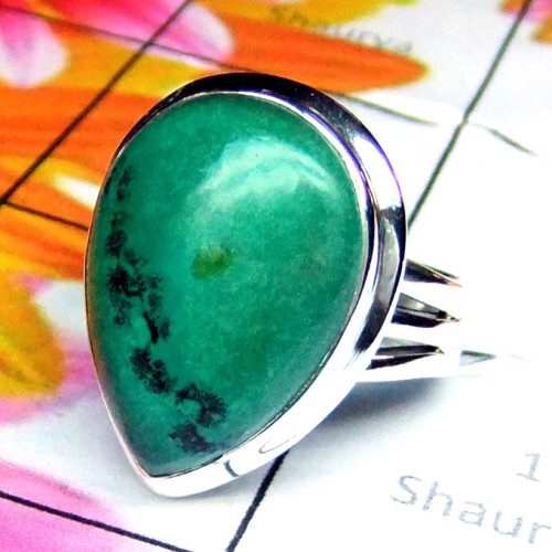 Tibet Turquoise D - PSR977-Tibet Turquoise Gemstone Sterling Silver Plain Silver Rin