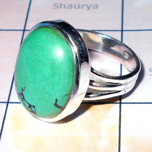 Tibet Turquoise F - PSR977-Tibet Turquoise Gemstone Sterling Silver Plain Silver Rin