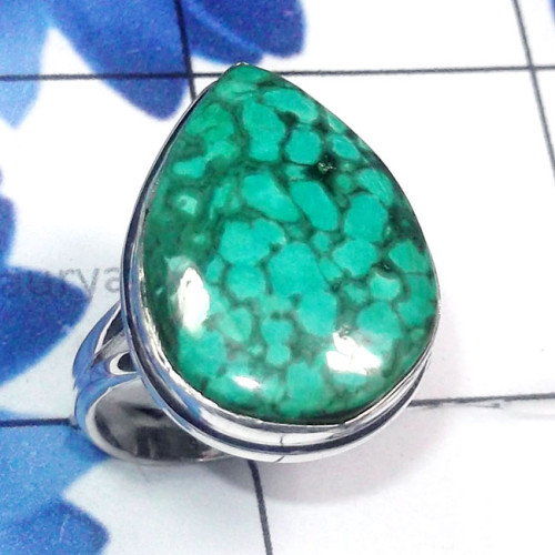 Tibet Turquoise G - PSR977-Tibet Turquoise Gemstone Sterling Silver Plain Silver Rin