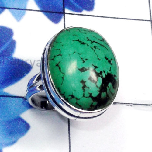 Tibet Turquoise H - PSR977-Tibet Turquoise Gemstone Sterling Silver Plain Silver Rin