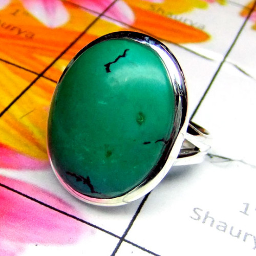 Tibet Turquoise O - PSR977-Tibet Turquoise Gemstone Sterling Silver Plain Silver Rin