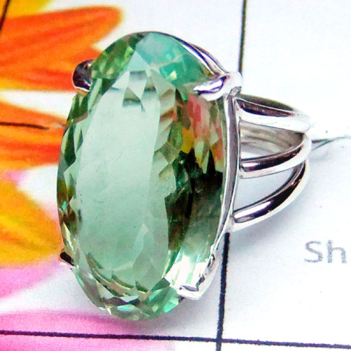 Green Amethyst A - PSR971-Plain Silver Green Amethyst Gemstone Ring
