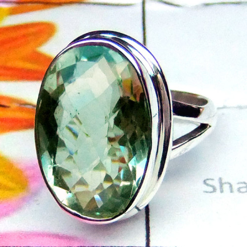 Green Amethyst B - PSR971-Plain Silver Green Amethyst Gemstone Ring