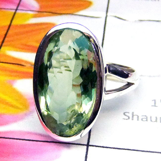 Green Amethyst C - PSR971-Plain Silver Green Amethyst Gemstone Ring Green Amethyst C - PSR971-Plain Silver Green Amethyst Gemstone Ring