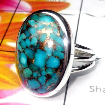 Blue copper Turquoise A - PSR970-Blue Copper Turquoise Gemstone 925 Silver Royal Ring Blue copper Turquoise A - PSR970-Blue Copper Turquoise Gemstone 925 Silver Royal Ring