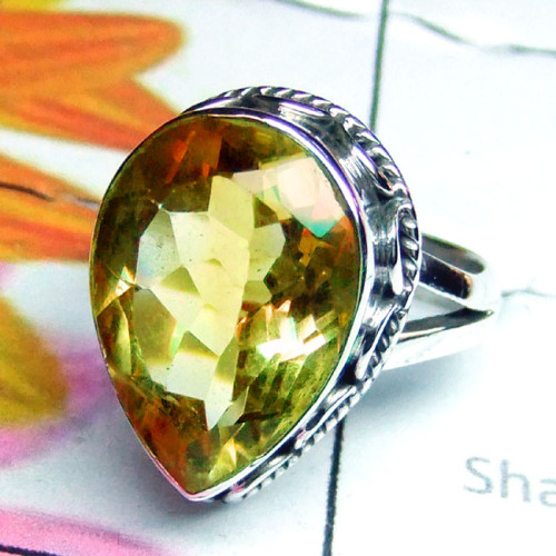Citrine B - PSR966-Cut Citrine Gemstone 925 Sterling Silver Ring