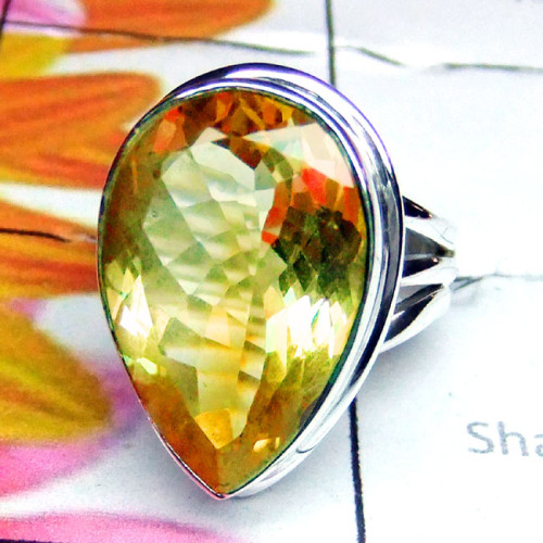 Citrine D - PSR966-Cut Citrine Gemstone 925 Sterling Silver Ring