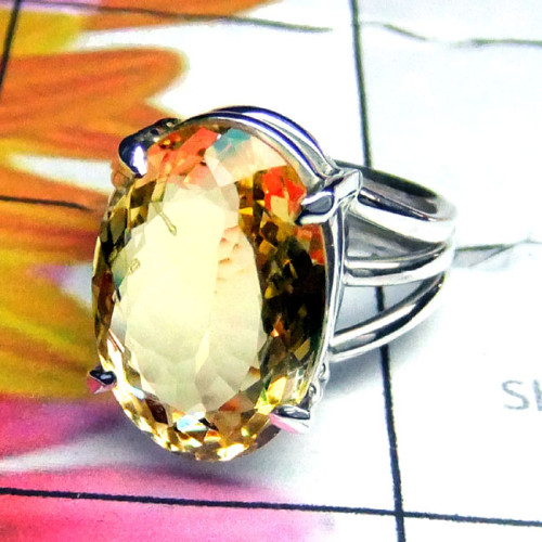 Citrine O - PSR966-Cut Citrine Gemstone 925 Sterling Silver Ring