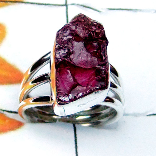 Garnet Rough O - PSR964-Rough Garnet Gemstone 925 Exclusive Silver Ring