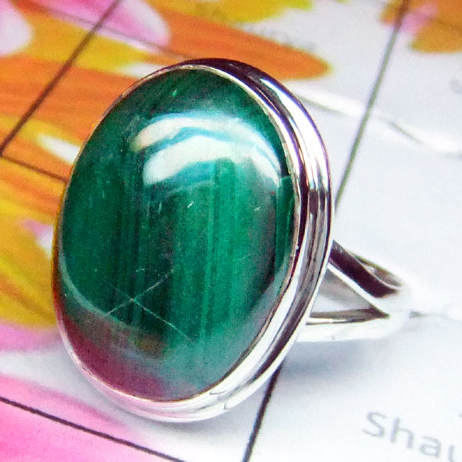 Malachite A - PSR962-Sterling Silver Malachite Gemstone Stunning Ring Malachite A - PSR962-Sterling Silver Malachite Gemstone Stunning Ring