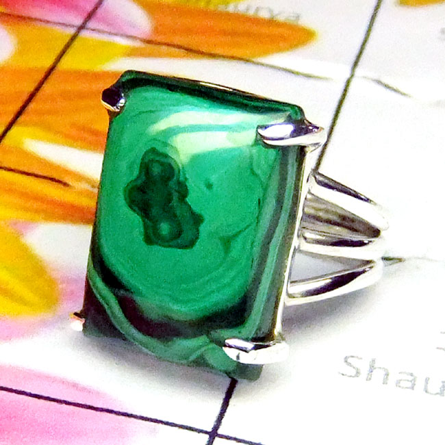 Malachite D - PSR962-Sterling Silver Malachite Gemstone Stunning Ring