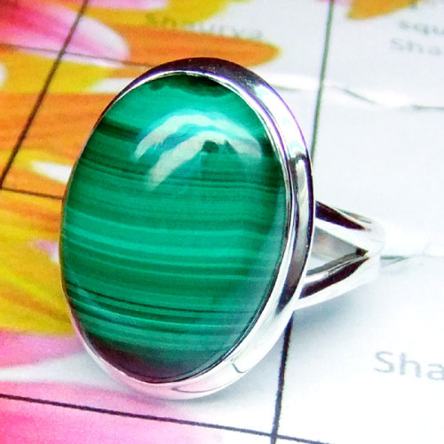 Malachite O - PSR962-Sterling Silver Malachite Gemstone Stunning Ring Malachite O - PSR962-Sterling Silver Malachite Gemstone Stunning Ring