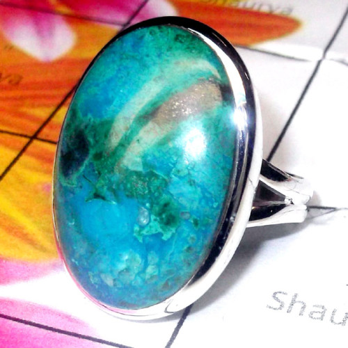 Crysocola O - PSR961-925 Exclusive Silver Crysocola Gemstone Fine Ring