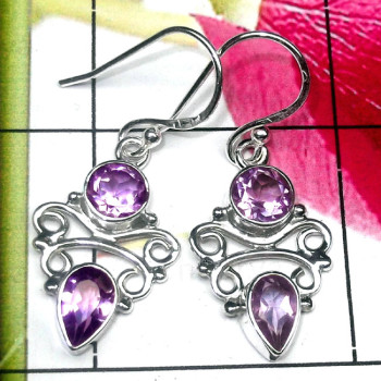 Amethyst C - FLE994-Cut and Cab Mix Gemstone 925 Silver Trendy Earring Amethyst C - FLE994-Cut and Cab Mix Gemstone 925 Silver Trendy Earring