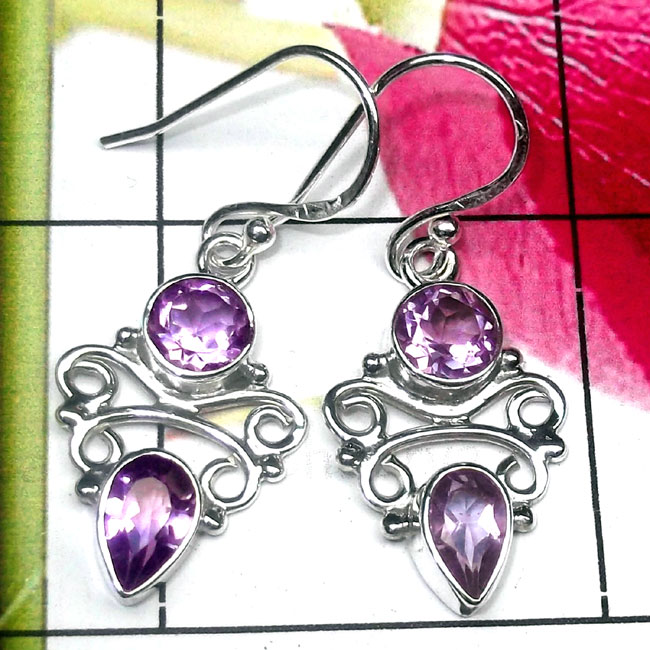 Amethyst C - FLE994-Cut and Cab Mix Gemstone 925 Silver Trendy Earring Amethyst C - FLE994-Cut and Cab Mix Gemstone 925 Silver Trendy Earring