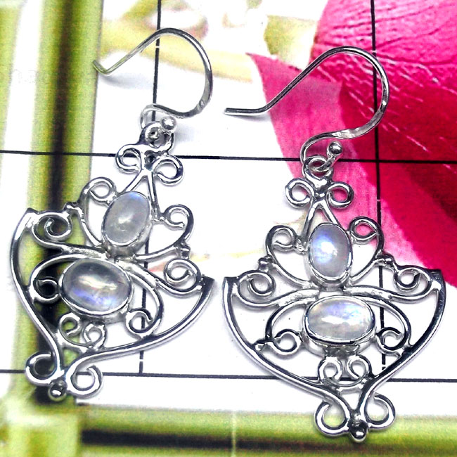 Rainbow C - FLE993-Two Stone 925 Sterling Silver Filigree Earring Rainbow C - FLE993-Two Stone 925 Sterling Silver Filigree Earring